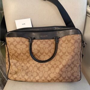 Coach Signature Tan and Black Briefcase